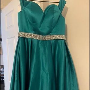 Off the shoulder mini teal dress
